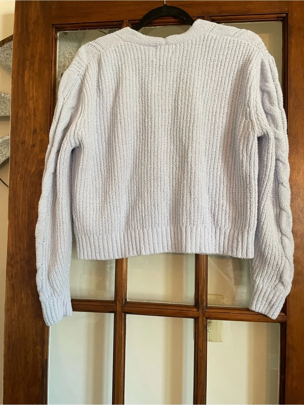 Pink Rose Light Gray Cable Knit V-Neck Button-Front Cardigan